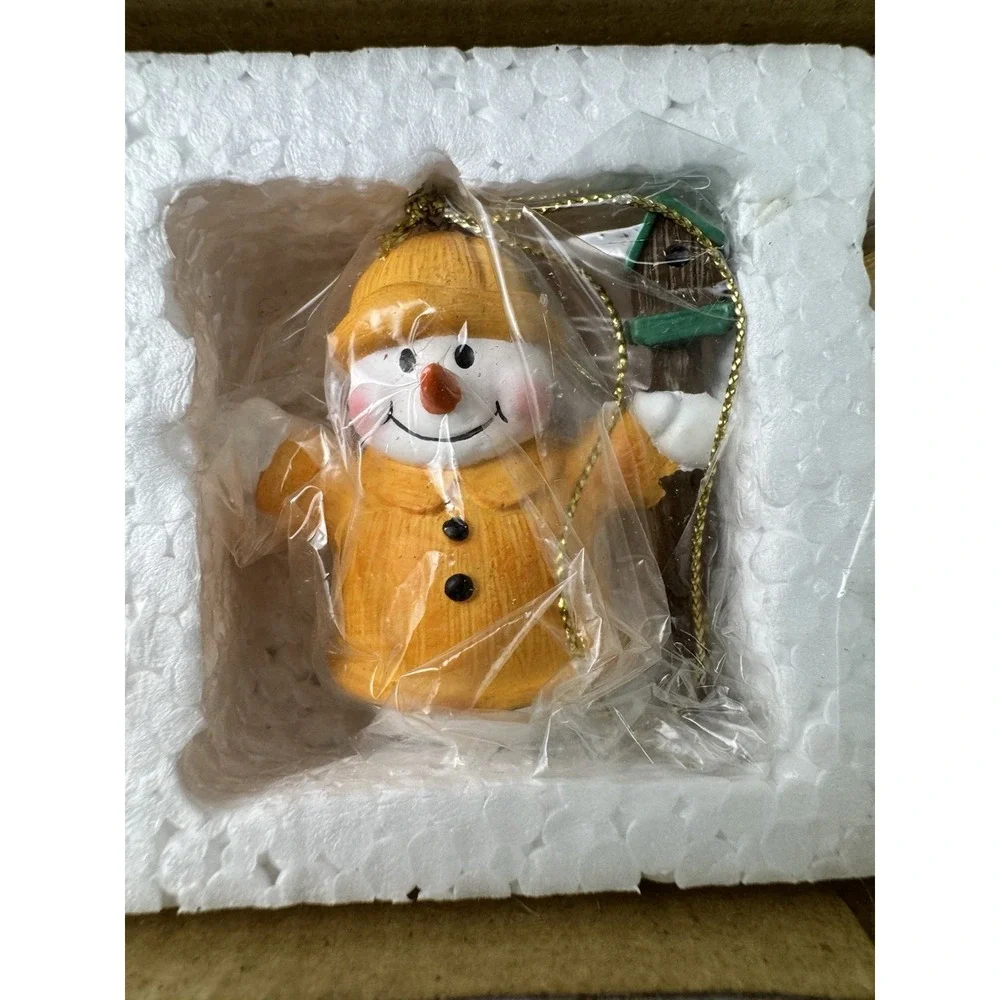 Snowman Gathering Mini Ornaments Set Ceramic Christmas Holiday‎ Collection